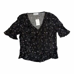 ELODIE black button up Floral Women's Top size Medium